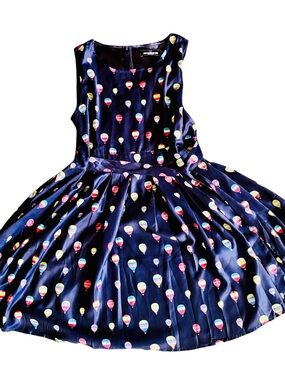 Women's L/XL Paper Plane London A Line Navy Hot Air Balloon Print Midi Dress
